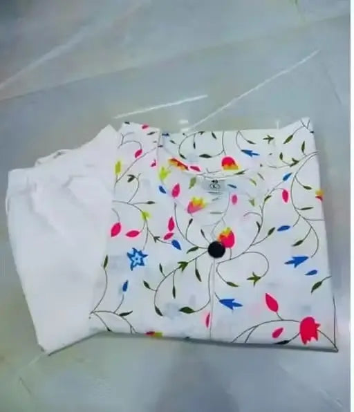 Womens Cotton Kurta Set White Printed Kurta with Pant & Dupatta