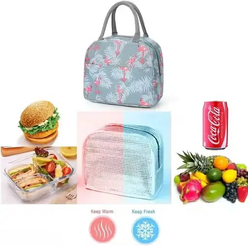 Grey Flamingo Insulated Nylon Lunch Bag Portable & Waterproof