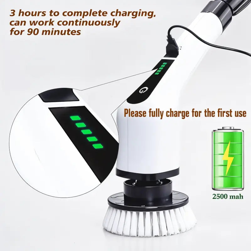 Scrubber Cleaning Brush with Extension Handle 7-in-1 Electric Spin