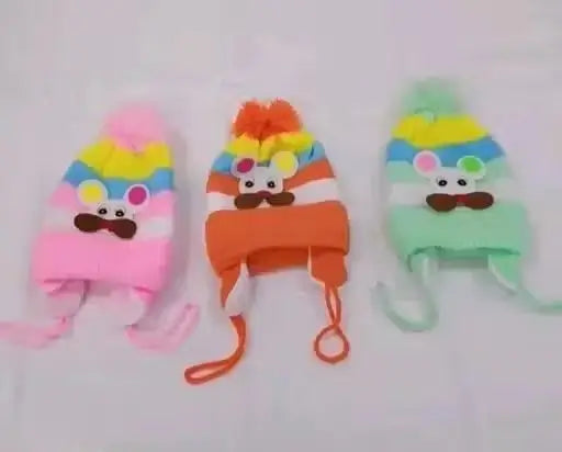 Multicolour New Born Baby Winter Soft Cap with Fur Inside Pack of 2