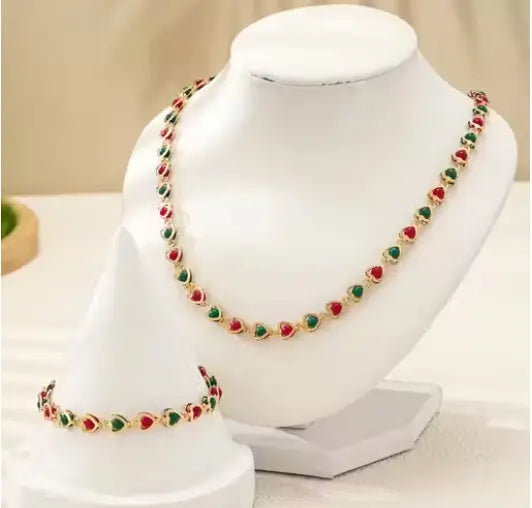 Indian Wedding Jewellery Set for Women | Gold-Plated Brass Necklace & Bracelet with Cubic Zirconia | Adjustable Choker/Maangalyam/Murukku Style