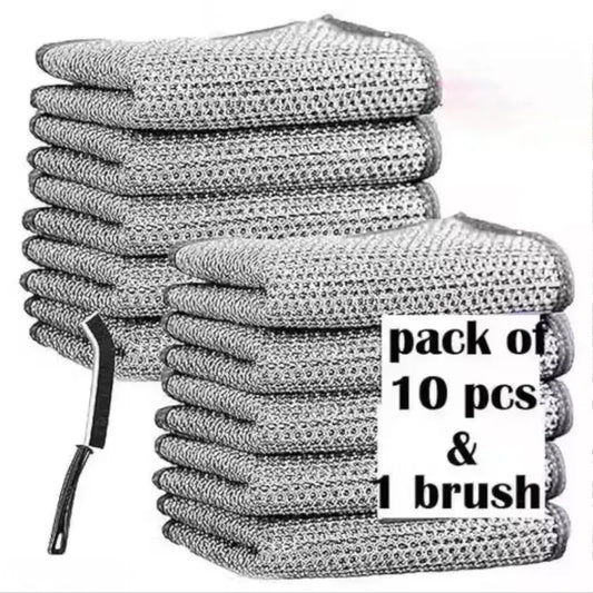 10 Pack Non-Scratch Wire Dishcloth + Cleaning Brush