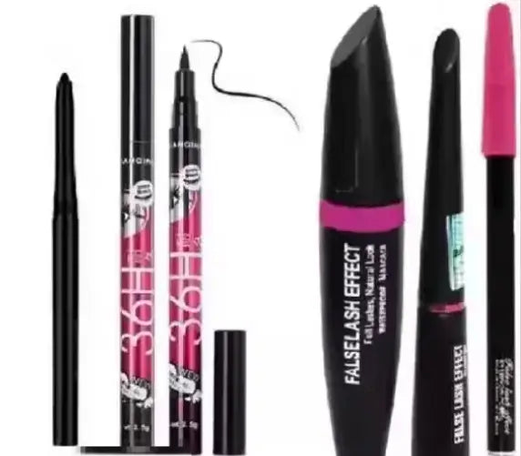 Combo of Waterproof Eyeliner, Mascara & Eyebrow Pencil with Kajal (Pack of 5)