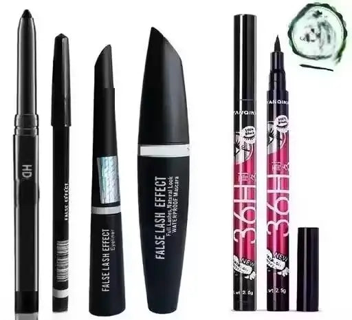 Combo of Waterproof Eyeliner, Mascara & Eyebrow Pencil with Kajal (Pack of 5)