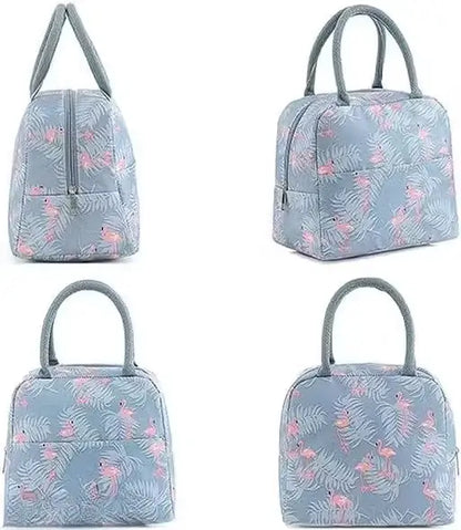 Grey Flamingo Insulated Nylon Lunch Bag  Portable & Waterproof