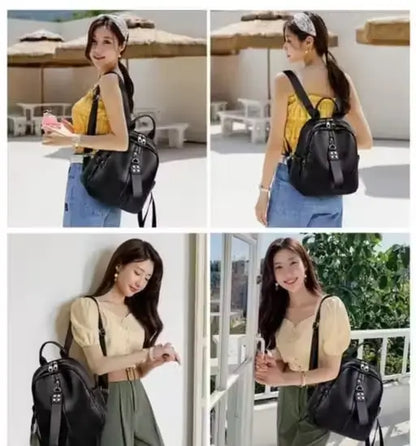 Women's Leather Backpack  Dual Compartment Solid Pattern