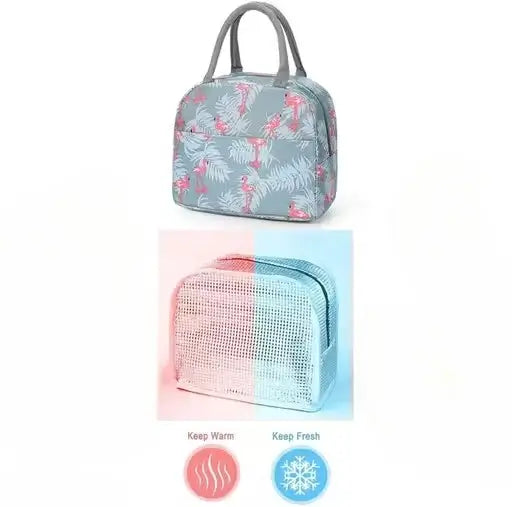 Grey Flamingo Insulated Nylon Lunch Bag  Portable & Waterproof