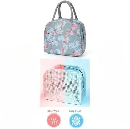 Grey Flamingo Insulated Nylon Lunch Bag  Portable & Waterproof