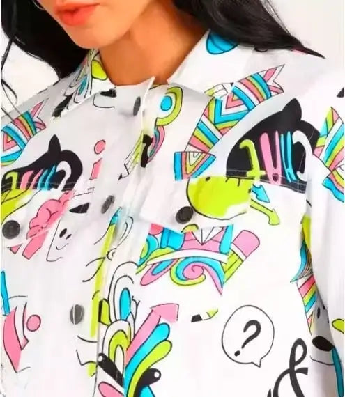 Womens Printed Denim Jacket  Casual Outerwear