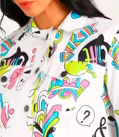 Womens Printed Denim Jacket  Casual Outerwear