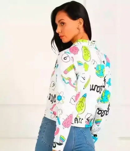 Womens Printed Denim Jacket  Casual Outerwear