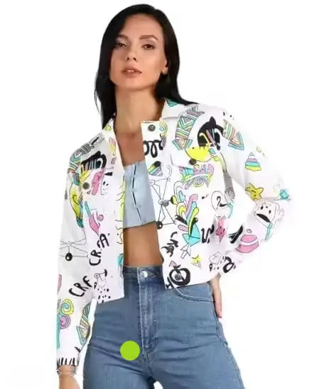 Womens Printed Denim Jacket  Casual Outerwear