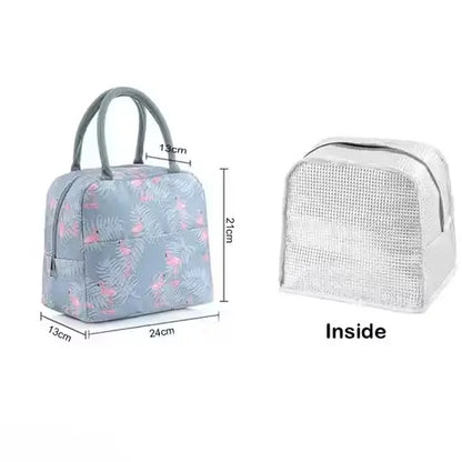 Grey Flamingo Insulated Nylon Lunch Bag  Portable & Waterproof