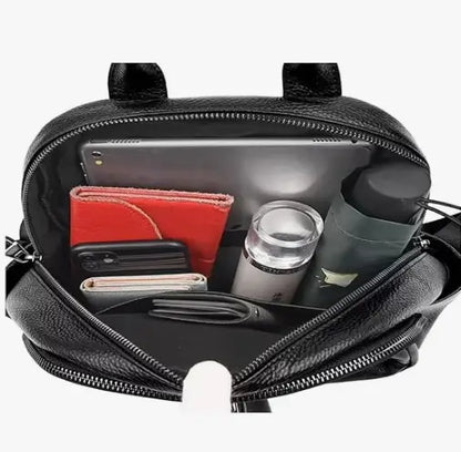 Women's Leather Backpack  Dual Compartment Solid Pattern