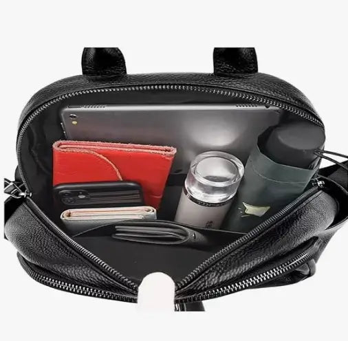 Women's Leather Backpack  Dual Compartment Solid Pattern