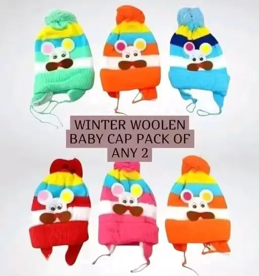 Multicolour New Born Baby Winter Soft Cap with Fur Inside  Pack of 2