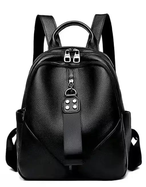 Women's Leather Backpack  Dual Compartment Solid Pattern