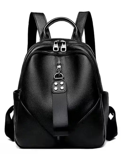 Women's Leather Backpack  Dual Compartment Solid Pattern