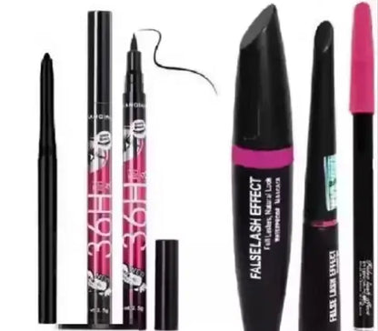Combo of Waterproof Eyeliner, Mascara & Eyebrow Pencil with Kajal (Pack of 5)
