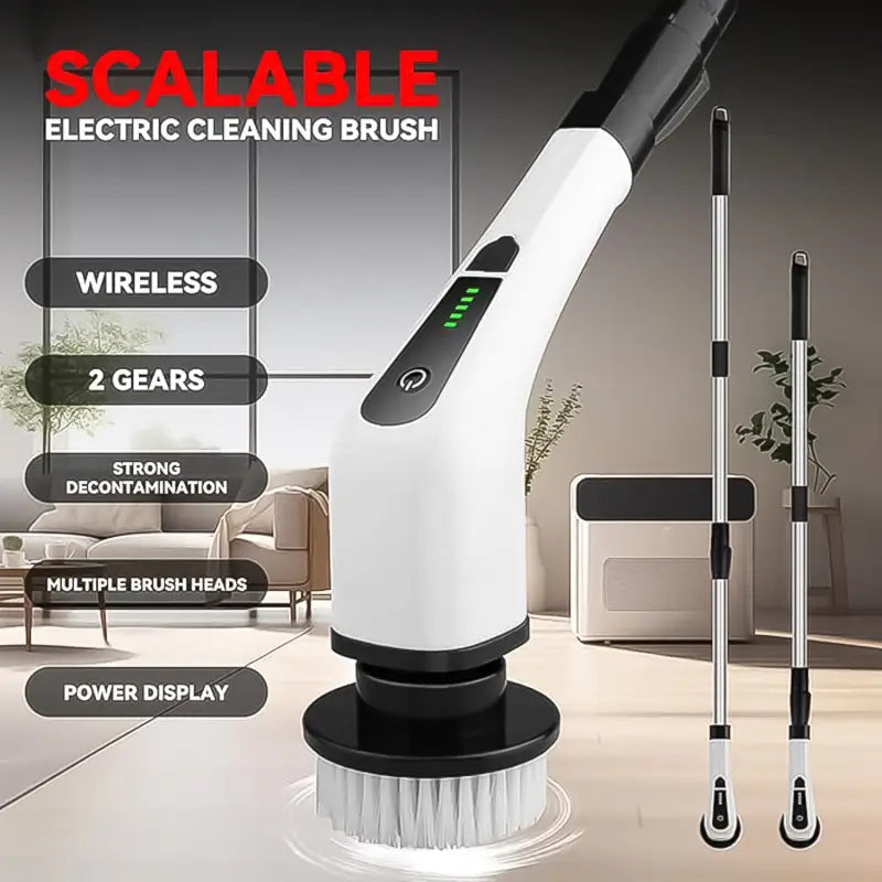 Scrubber Cleaning Brush with Extension Handle 7-in-1 Electric Spin