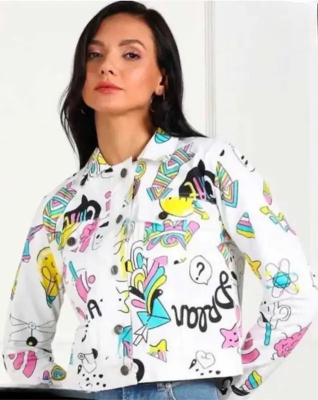 Womens Printed Denim Jacket  Casual Outerwear