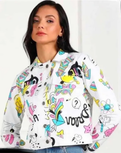 Womens Printed Denim Jacket  Casual Outerwear