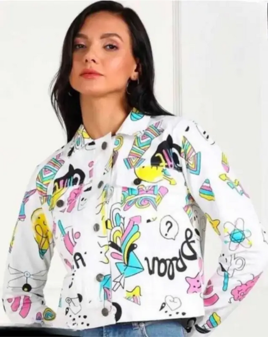 Womens Printed Denim Jacket  Casual Outerwear