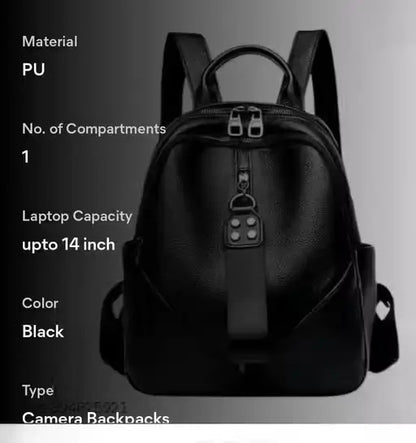 Women's Leather Backpack  Dual Compartment Solid Pattern